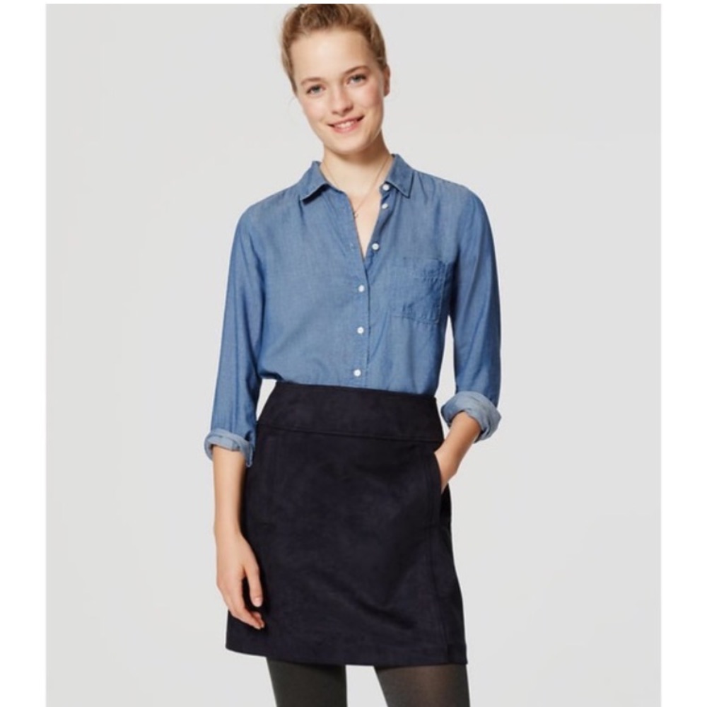 LOFT navy faux suede skirt